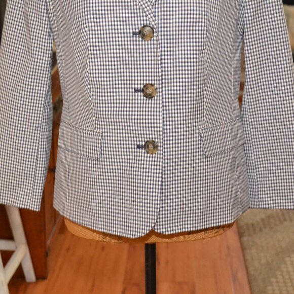 Talbot's NEW Blue white Gingham Houndstooth Career Preppy Lined cotton blazer, 6 - Picture 5 of 11